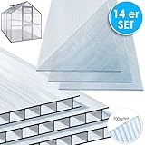 KESSER® 14x Polycarbonat Hohlkammerstegplatten 4mm | 10,25 m² Doppelstegplatte - 1210x605 | Stegplatte Gewächshausplatte | stoßsicheren und UV-beständigen | Für Gewächshaus Gartenbau Carports usw