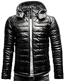 Crone Venice Herren Eco-Lederjacke Vegane Basic Steppjacke Jacke mit Kapuze (L, Crocodile Black (Ecoleder))