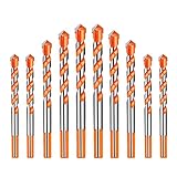 Hazrcvr Fliesenbohrer Glasbohrer Set 10 Stück Fließenbohrer Orange Dreieck Bohrer Triangel Legierung Lochsäge Spiralbohrer Glasbohrer 6/6/8/10/12 mm für Fliesen Beton Glas Ziegel Mauerwerk Stein H