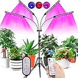 COKOLILA Pflanzenlampe Led, 80W Grow Light mit Ständer Tripod, 4 Heads Planzenlicht mit timer 4/8/12H, Grow Lampe Vollspektrum 360°Einstellbar Schwanenhals & Tripod für I