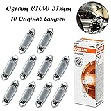 10x Original Osra.m C10W 31mm 12V 6438 Standard Ersatz Halogen Soffitte Lampe für Innenbeleuchtung - Kofferraum Handschuhfach Kennzeichen Tür Fußraum Leselampen Lizenz - E-geprü