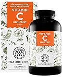 NATURE LOVE® Gepuffertes pflanzliches Vitamin C - Hochdosiert mit 1000mg Vitamin C je Tagesdosis - 365 Kapseln - pH-neutral & magenfreundlich - Veg