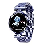 H1 Modische Smartwatch für Damen, mit Herzfrequenz, Blutdruck, Fitness-Tracke, Diamant-Smartwatch, IP67, wasserdicht (blau)