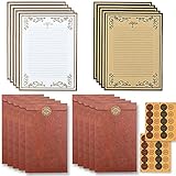 33 Stücke Vintage Schreiben Briefpapier und Umschläge Set,Vintage Schreibwaren Sets, Enthält 16 Blätter Briefpapier mit 2 Größen, 16 Kraft Umschlägen, 12 Retro Schlüsseln, 1 Aufkleb