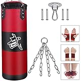 ZILINGO Boxsack Heavy Duty Vierpunkt-Stahlkette Punchingsäcke, ungefüllt I 100 x 30 cm Punchingsäcke Kampfsport Punching Bag, Punch Sandsack, Boxhaken Kick Bag für Boxtraining Fitness Sandsack