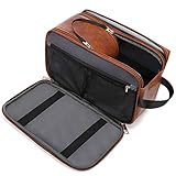 Kulturtasche Herren, LOVEVOOK Wasserdicht Kulturbeutel Kosmetiktasche zum Hängen mit Nass-Trockenfach, Leder Waschtasche Toilettentasche für Reise B