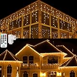 Moxled Eisregen Lichterkette Außen, 9M 360 LED Lichtervorhang Weihnachtsbeleuchtung Außen/Innen mit Fernbedienung, Timer, 8 Modes Eiszapfen Lichterkette für Fenster, Weihnachten deko (Warmweiß)