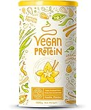 Vegan Protein - VANILLE - Kraftvoll und rein pflanzliches Proteinpulver mit Reis-, Soja-, Erbsen-, Chia-, Sonnenblumen- und Kürbiskernprotein - Ohne künstliche Süßstoffe und Aromen - 1200 G