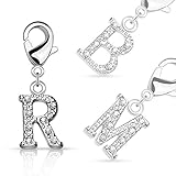Bungsa® M - Silberner Buchstaben Kristall Charm Anhänger für Bettelarmband Ohrring Halskette Zirkonia Damen Herren Kinder (Kettenanhänger Pendant Beads A B C D E F G H I J K L M N O P R S T U V W Z)