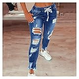 Jeans Frauen Hohe Taille Stretch Ripping Jeans Mode Denim Ganzkörperansicht Hosen Skinny Jeans (Color : Blue, Größe : XXL)