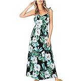 Sommerkleider für Frauen UK Sexy Sling Maxi Kleider Casual Ärmellos Strandkleider Mode Blumendruck Boho Sonnenkleider Damen Lange Kleider Plus Size Gr. XL, Schw