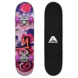 Apollo Kinder Skateboard, kleines Komplett Board mit ABEC 3 Kugellagern und Aluminium Achsen - Holzboard - Coole Designs für Kinder und Jugendliche - Cruiser Boards für Mädchen und Jung