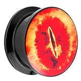 Piersando Ohr Plug Piercing Kunststoff Motiv Comic Picture Flesh Tunnel Ohrplug mit Feuer Auge Drachen Schwarz Rot 10