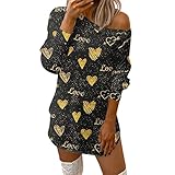 Damen Valentine's Day Drucken Off Shoulder Kleid Partykleid Damen Sexy Kurz Ballkleid MäDchen Valentinstag A-Linie Party Kleider Bodycon Kleid Lose LäSsig Blusenkleid Freizeitk