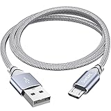 Siwket Micro-USB-Ladekabel, 3 m, geflochtenes USB-A auf Micro-Android-Ladekabel für Samsung Galaxy J7, S7, S6, Kindle Fire, Fire HD Tablets, PS4 Controller, Sony, HTC, LG, Motorola, Huawei,Grey