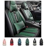 Maiqiken Autositzbezüge Vordersitze 2-Sitzer-Luxus für Volkswagen Passat, PU-Leder Auto Sitzbezug Vordersitzbezug Sitzauflagen rutschfest Auto-Schonbezüge (Schwarz Grün)