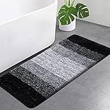 Homaxy Weich Badezimmerteppich 60x120 cm, rutschfest waschbar Badematte Flauschige Hochflor Badteppich Mikrofaser Saugfähig Badvorleger Duschvorleger (Schwarz)