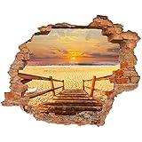 Fototapete 3D Bild Tapete Loch in der Wand Treppen zum Strand Sand Küste Meer orange Himmel Sonnenuntergang