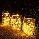 3 Stück Solarlampen fur Garten -30 LED Wetterfest Solar Einmachglas Aussen Lampions, Lichterkette im Glas,Gartendeko Solarleuchten für Weihnachten,Außen Laterne,Hochzeit, Party,Wand, Tisch, B