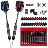 Grebarley Dartpfeile Metallspitze, Steeldartpfeile Set Für Sisal Dartboard, 6 Stück 22 Gramm und 6 Stück 24 Gramm mit 12 extra Flights EIN Dartwerkzeug, 20 Anti-Loose Gummiringe 2 Flight Protek