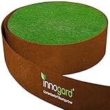 innogard Rasenkantenband aus Corten Stahl Edelrost – Höhe 20 cm, Länge wählbar z.B. 10 m, Rasenkante mit Schutzkante und Verwindungssteife Kante, Beetumrandung, Mähkante, Randsteine [20 cm 10 m]