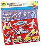 Lena 65773, 2er Zeichenschablonen Set Menschen, 2 Schablonen und Farbvorlagen mit Fahrzeugen und Personen Motiven, Malschablonen je ca. 26 x 19 cm, Malset für Kinder ab 3 J