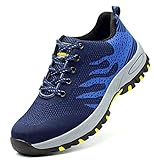 AILU Arbeitsschuhe Stahlkappe Sicherheitsschuhe Damen und Herren Sommer Sportlich Atmungsaktiv Turnschuhe, Blau, 43 EU