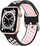 Verstellbares Silikon Armband Kompatibel mit Apple Watch Serie 6/4/3/SE/5 Sport Armbänder Ersatzband 38mm 42mm 40mm 44mm Uhrenarmband Solo Loop Wristband 42mm/44mm,Schwarz-H