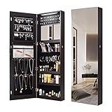 GL-GDD Einfacher Moderner Schmuckschrank, Multifunktionaler Organisationsschrank Für Wandmontage/Türhängung, Spiegeldesign in Voller Länge, Mit LED-Innenbeleuchtung