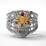 maozuzyy Herren Ringe Mode All-Match-Schmuck Mode Herrschsüchtig Spinnenschädel Intarsien Herrenring-Silber_11