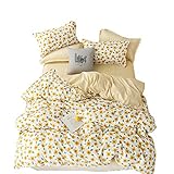 BeddingWish Bettwäsche-Set, weich, atmungsaktiv, gelbe Gänseblümchen, luxuriöses Queensize-Bettbezug-S