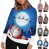 BAODANA Unisex Weihnachten Pullover Lustige 3D Gedruckt Langarm Weihnachten Jumper Rundhals Weihnachtspulli Ugly Christmas Pullover Tops Loose Freizeit Laufshirt Bequeme Sw