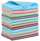 Junlic 12er Set Mikrofasertücher, 40 x 30cm Fischschuppen Reinigungstuch Wiederverwendbare Reinigungstücher Putztücher Mikrofaser für Auto Küche Spiegelbrille Geschirrtücher Bad Grün/Grau/Blau/L