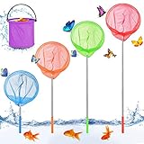 Sporgo Kinder Schmetterling Net,Teleskop Kinder Kescher,4 er Klein Fangnetz Outdoor 1er Eimern, Ausziehbar Schmetterlingsnetzund für angen von Insekten Angeln Garten Pool Outdoor Gartenak