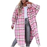 GULASISI Damen Kariertes Taschen Knöpfen Langarm Oversize Bluse Mantel Hemdjacke Holzfällerjacke Mode Boyfriend Brusttaschen Jacke M