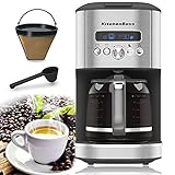 Filter-Kaffeemaschine mit Dauerfilter&Glaskanne von KitchenBoss: | 1.8L Programmierbare Kaffeemaschine, 12 Tassen Filterkaffeemaschine mit Timer,900 W,Edelstahl Filterk