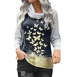 Damen genähtes, langärmliges T-Shirt mit gestreiftem Kragen und bedrucktem Ärmel Damen Fashion-t-Shirts Plus Size Long-Sleeve T-S