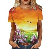 Tunika Damen Sommer Kurzarm ärmellose t-Shirts Damen Lange Tshirts Damen v Ausschnitt Damen Tshirt Glitter top anziehsachen t Shirt Print Tshirt blau Damen Tshirt D
