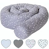 mimaDu® Babynestchen Babybett Bettschlange Babybett Umrandungen Baby Bettumrandung Babybett Nestchenschlange Gitterbett Umrandung Bettnestchen Beistellbett Umrandung Kissenrolle (grau-weiss)