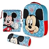 Kindergartenrucksack Jungen 3D, Turnbeutel Kinder und Stiftebox Kinder – Mickey Mouse | Rucksack Kinder für Jungen und Mädchen | Schulmaterial zurück zur Schule mit den Kindern Mickey M