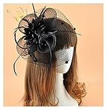 SIFDNRGNFN Tüll Weiß Schwarz Rot Elfenbein Birdcage Netto Hochzeit Braut Fascinator Schleier Feder Blume mit Haarnadeln für Braut (Color : Black)