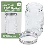 Mason Jar Wide Mouth Glas Jar 32oz (945ml) mit Deckel für Küche Aufbewahrung und Organisation - Vielseitiger Lebensmittelbehälter für Konserven Gärung und Joghurt Mak