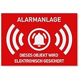 12 x Aufkleber Alarmgesichert (Klein - 7,4 x 5,2cm) - Schutz vor Einbruch in Auto und Wohnmobil - Aussenklebend - Alarm Sticker für mehr Sicherheit - Alarmanlage Aufkleber für außen - G