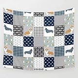 Wandteppich boho mandala Corgi Patchwork Print Navy Hund Buffalo Plaid Mens Hund Tagesdecke Wandkunst Bettwäsche Decke Vorhang Werfen Blatt Fenster wanddeko wand teppiche 150x200cm/59*79