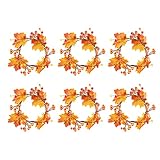 KHBNHJ 6 x Kerzenringe für Herbst-Kranz, Tischdekoration, 11,9 cm, künstlicher Kürbis, Ahornblatt-Kerzenhalter, Ringe mit Beeren, Weihnachtskerzenring, Kränze für Halloween, Thanksgiving Dek