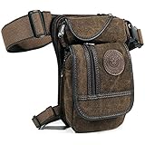 SXAQH Herrenbeinbeutel, Taille Crossbody Rucksack, vertikales quadratisches Leinwand Gepäck mit Lederrand mit Abzeichen-Dekoration (Color : A)