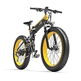 BEZIOR Elektrofahrrad 26' klappbares E-Mountainbike 27 Gang-Schaltung mit 48V 12.8Ah Lithium-Akku, 500W Heckmotor Hollandrad, Electric Bike 40 km/h, Shimano-Übertragungssystem, Gelb