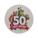 Rutschfreies Gummi-rundes Mauspad Dekorationen zum 50. Geburtstag buntes Pop-Poster im Cartoon-Stil wie Celebration Label Festlich mehrfarbig 7.9'x7.9'x3MM