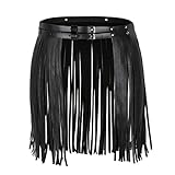 Freebily Damen Fransen Rock Leder Damenrock Lederrock Pencil Skirt Quasten Rock mit Cool Fransen Gürtel Hip Hop Punk Kostüm Festival Party Schwarz One S