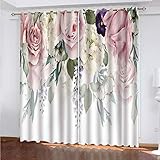Gesamtgröße:140 cm x 160 cm (55 Inch breit x 63 Inch hoch)Rosa Blume Reben Jahrgang Vorhänge Blickdicht Gardinen mit Vorhang Verdunkelungsvorhang Thermovorhang lichtdicht für Wohnzimmer Schlafzimmer,
